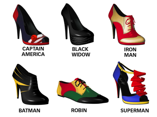 sapatos diversos heróis